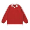 Contrast Striped Lapel Collar Sweatshirt - Image 7